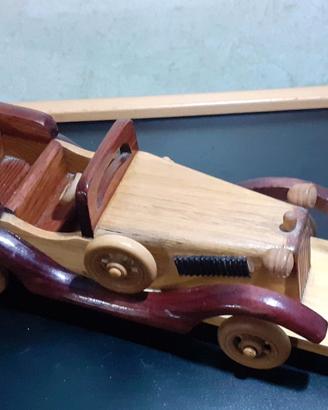 Scultura in legno auto Rolls Royce giocattolo vint