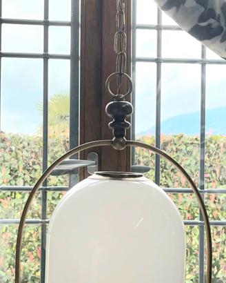 Lampadario anni 70 vintage campana in vetro