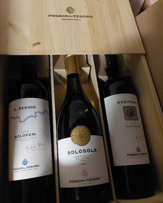 Cassa Poggio al Tesoro in legno 3 bottiglie di vin