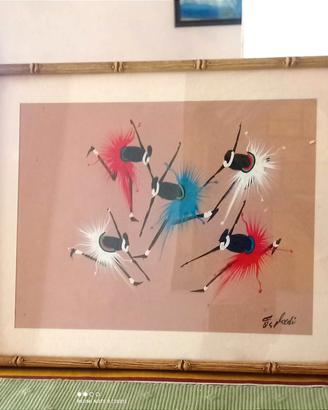 2 stampe africane anni 60 con cornice bambù