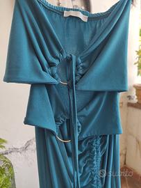 Abito Lungo Turchese con Cut-out e Spacco