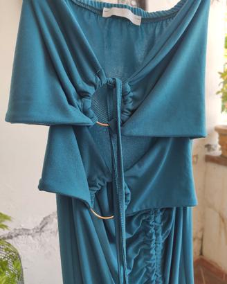 Abito Lungo Turchese con Cut-out e Spacco