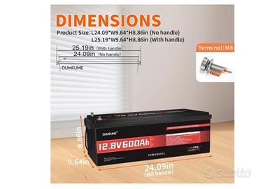 Batteria 12V 600Ah LiFePO4 7200Wh