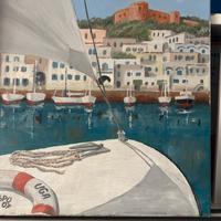 Quadro ad olio barche im poeto