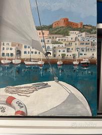 Quadro ad olio barche im poeto