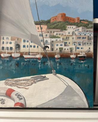 Quadro ad olio barche im poeto