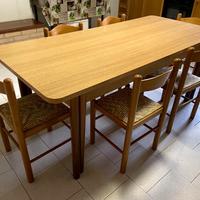 Tavolo in legno allungabile con 10 sedie.