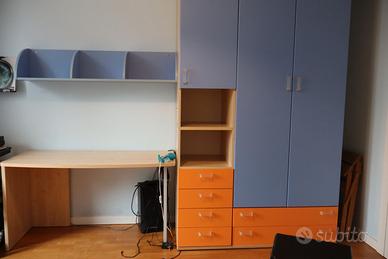 Cameretta ragazzo rovere azzurro e arancio