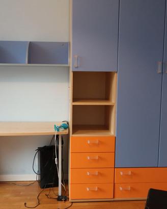 Cameretta ragazzo rovere azzurro e arancio