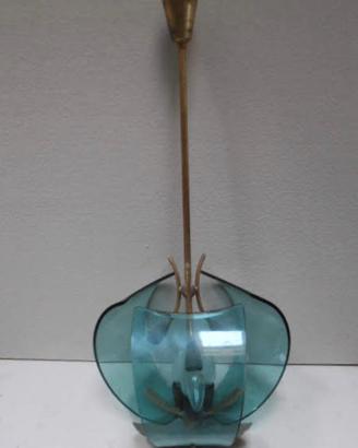 Mid-Century Italian Pendant Lamp in Brass and Glas