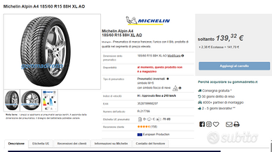 Pneumatici MICHELIN ALPIN A4 AO XL - 185 60 15 88H