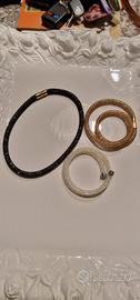Set 3 bracciali tubolari Swarovsky, nero, beige e 
