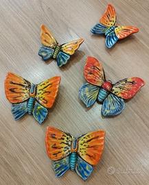 5 farfalle decorative  in ceramica smaltata