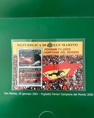 Foglietto Francobollo FERRARI F1-2000 Campione del