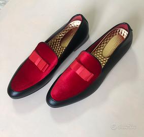 Mocassini eleganti rosso velluto e nero • 45