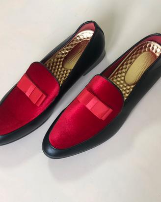 Mocassini eleganti rosso velluto e nero • 45
