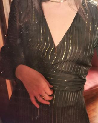 Vestito Massimo Dutti in seta nero, dettagli oro