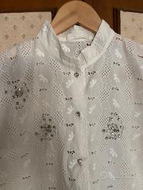 Camicia senza maniche pizzo sangallo e bottoni arg
