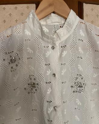 Camicia senza maniche pizzo sangallo e bottoni arg
