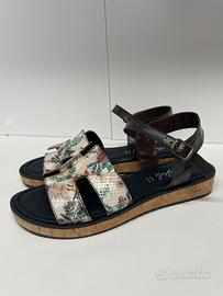 Sandalo con zeppa in vera pelle made in italy