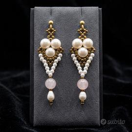 Orecchini Quarzo rosa perle di fiume Vintage