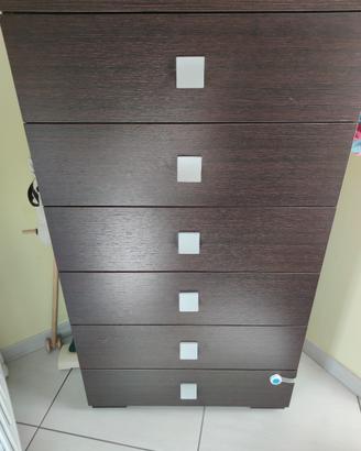 Cassettiera settiminio in legno wengue e maniglie