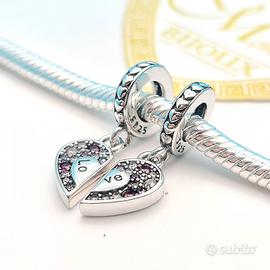 Doppio Charm argento 925 Cuore Love Zirconi Viola