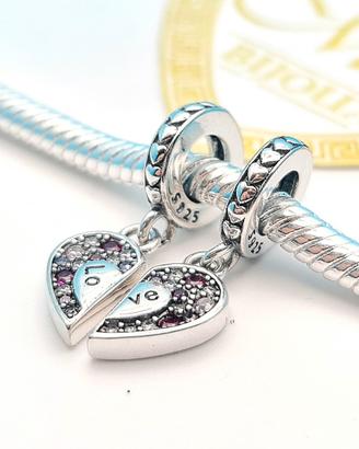Doppio Charm argento 925 Cuore Love Zirconi Viola