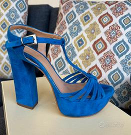Scarpe donna sandalo zeppa n39 tacco 9 bluette