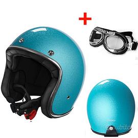 CASCO JET VINTAGE TURCHESE GLITTERATO + OCCHIALI