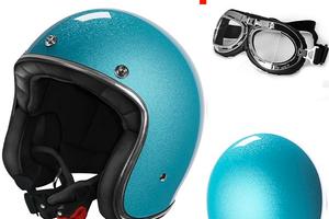 CASCO JET VINTAGE TURCHESE GLITTERATO + OCCHIALI