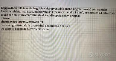 N.2 Carrelli in metallo per officina o laboratorio