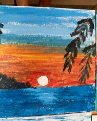 Quadro dipinto su tela - tramonto sul mare e palme