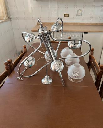 Lampadario vintage a 5 luci metallo cromato