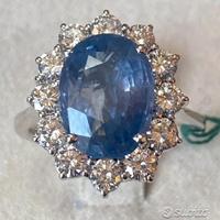 ANELLO ORO 18kt. DIAMANTI E ZAFFIRO CERT. 5,90