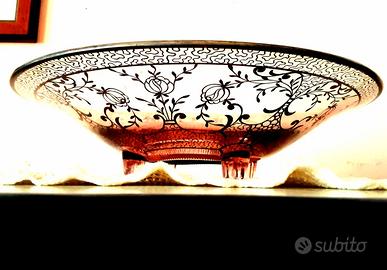 Antico Centrotavola Art Deco In Vetro Rosè Lavorat