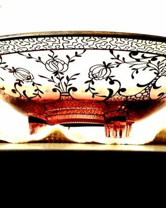 Antico Centrotavola Art Deco In Vetro Rosè Lavorat