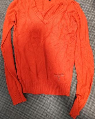Maglione Calvin Klein Jeans rosso a V taglia S