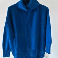 Maglione lungo blu collo alto - Taglia unica