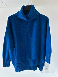 Maglione lungo blu collo alto - Taglia unica