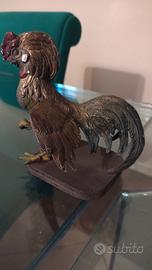 Gallo bronzo ottone su base legno