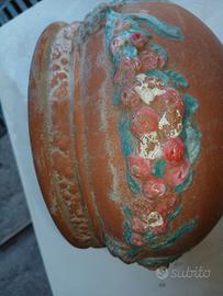 vaso in terracotta decorato vintage 