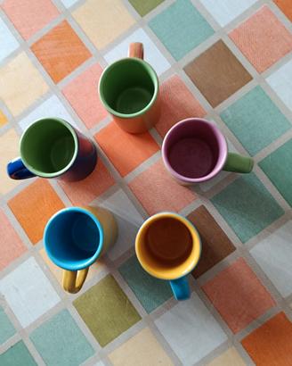 set di 5 tazzine da caffè in ceramica colorate pop