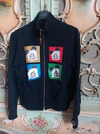 felpa nera con pupazzetti colorati