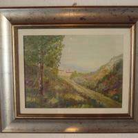 Quadro ad olio " Le case in collina Carenno BG "