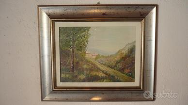 Quadro ad olio " Le case in collina Carenno BG "