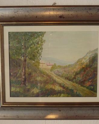 Quadro ad olio " Le case in collina Carenno BG "