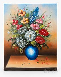Bouquet in vaso blu - olio su tela 50x40
