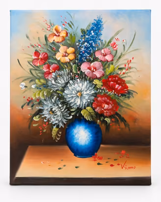 Bouquet in vaso blu - olio su tela 50x40