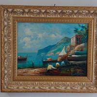Quadro, Marina di Sorrento dipinto a olio, antico.